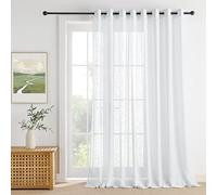 PONY DANCE Rideau Voilage 300x260 - Voilage Grande Largeur Décoration Salon Chambre Draperies Voile en Lin Effet Demi Transparent Filtrant la Lumière, L300cm x H260cm, Blanc, 1 Panneau