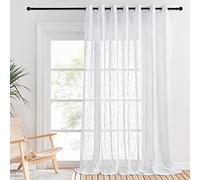 PONY DANCE Rideau Voilage à Oeillets - Décoration de Fenêtre Large Draperies Voile en Lin avec Motif de Croix Demi Transparent Lumineux Filtrer, L 254 x H 260 cm, Blanc, Lot de 1