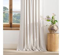 PONY DANCE Rideau Voilage Lin a Œillets Decoration Maison Salon Chambre Cuisine Fenetre, Panneaux Draperies Intérieurs, Écru, Lot de 2, Chaque Panneau: L140xH200cm