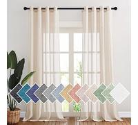 PONY DANCE Rideau Voilage - Rideaux Beige de Fenêtre Draperies Voile en Lin Effet Lumineux Filtrer avec Oeillets Souple Tissu pour Salon&Maison, 140 x 245 cm, Beige, Double Pièces