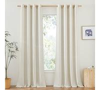 PONY DANCE Rideau Voilage - Rideaux Lin Naturel, Demi-Transparent Protecter la Confidentialité, Decoration Porte Fenetre Chambre avec Oeillets, Beige Clair, L140 X H210 cm (2 Pcs)