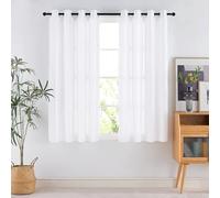 PONY DANCE Rideau Voilage Semi-Transparent avec œillets Protection Solaire Tissu Voile d'Intimité pour Decoration Fenetre Maison Cuisine, L 140 x H 160 cm, 2 Panneaux, Blanc