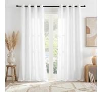 PONY DANCE Rideau Voilage Semi-Transparent avec œillets Protection Solaire Tissu Voile d'Intimité pour Decoration Fenetre Maison Chambre Salon, L 140 x H 245 cm, 2 Panneaux, Blanc