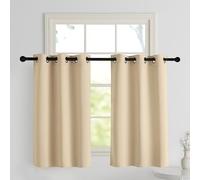 PONY DANCE Rideaux Court - Lot de 2 Rideaux Opaques avec Oeillets pour Décoration de Petites Fenêtres, Salle De Bains, Cuisine, Maison De Campagne, Jaune Beige, L90xH100cm