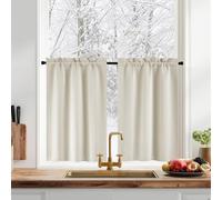 PONY DANCE Rideaux Cuisine Passe Tringle, Rideau Occultant Beige Clair Opaque Décoration de Maison Cuisine Petite Fenêtre, Porte Placard, Largeur 60cm sur Hauteur 45cm, 2 Pièces