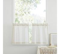 PONY DANCE Rideaux Cuisine - Rideau Voilage Lin Court Demi Transparent Décoration de Maison pour Petite Fenêtre Passe Tringle, Largeur 60cm sur Hauteur 45cm, 2 Pièces, Beige Clair