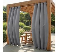 PONY DANCE Rideaux d'Extérieur Occultant Lumineux Bloquer Imperméable pour Décoration de Pergola à Oeillets en Haut & Bas, Processus Anti-décoloration Gris, L 132 x H 213 cm, 2 Panneaux