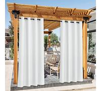 PONY DANCE Rideaux d'Extérieur - Rideau pour Pergola Patio Waterproof à Oeillets Isolation Thermique Draperies Décoration de Terrasse Jardin, L 140 x H 213 cm, Blanc, 1 Paire
