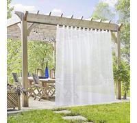 PONY DANCE Rideaux d'Extérieur - Voilage Blanc Rideau Imperméable à Pattes Réglable, Grande Largeur Lumière Filtrer Décoration de Terrasse Jardin Patio, L 254 x H 213 cm, 1 Piece