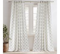 PONY DANCE Rideaux en Lin Naturel, Drapés de Confidentialité Biologiques Imprimé Diamant Fleur d'Iris en Coton, Rideaux de Ferme Tamisants à Œillets Arrière pour Chambre Salon, l 132 x L 245 cm, 2 Pan