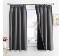 PONY DANCE Rideaux Gris Occultant - Rideau Court Occultant à 100%, Thermique et Draperies Galon Fronceur avec Noir Doublure pour Chambre Maison, Gris, L 140 x H 160 cm, 2 PCs