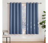 PONY DANCE Rideaux Isolant Thermiques - Lumineux Bloquer Rideaux de Fenêtre à Oeillets, 2 Panneaux, L de 140 et H de 175, Bleu Brume / Tissu Solid Polyester Unicolore pour Chambre