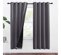 PONY DANCE Rideaux Occultant - Rideau Epais Gris 140x175 cm Total Lumiere Bloquer Décoration Rideaux et Draperies Thermiques à Oeillets 2 Couches avec Noir Doublure Anti Bruit, 2 PCs