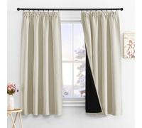 PONY DANCE Rideaux Occultants 100% - Rideau Phonique Réducteur de Bruit Isolation Thermique Anti UV Draperies Galon Fronceur pour Chambre Maison, Beige Clair, L 140 x H 160 cm, 2 PCs