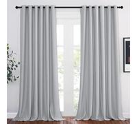 PONY DANCE Rideaux Occultants à Oeillets - Lot de 2 Rideaux Salon Uni avec Oeillets Prêt à Poser Draperies Lumineux Bloquer pour Maison Chambre, L 200 x H 245 cm, Gris Argenté, 2 Pièces