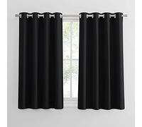 PONY DANCE Rideaux Occultants - Lot de 2 Rideau Thermique Noir à Oeillets de Fenêtre Lumineux Bloquer Isolation du Chaleur pour Chambre Décoration de Fenêtre, L 140 x H 145 cm