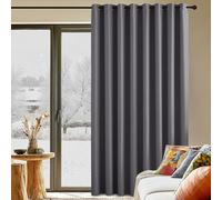 PONY DANCE Rideaux Occultants Thermique - Rideau à Oeillets de Fenêtre Tissu Lourd Lumineux Bloquer Isolation UV pour Chambre Grande Fenetre, L 300 x H 225 cm, Gris, Lot de 1