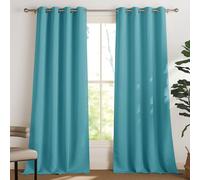 PONY DANCE Rideaux Salon de Fenêtre - Bleu Clair Rideau Thermiques avec Oeillets Isolant Anti Lumière Décoration de Maison Chambre Lumineux Bloquer, L 140 sur H 260 cm, Double Pièces