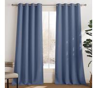 PONY DANCE Rideaux Salon Occultants -Rideau Thermique Unicolore Draperies à Oeillets Lumineux Bloquer Anti-Bruit pour Maison Chambre, Bleu Brum, 140 cm Largeur sur 300 Hauteur