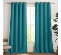 PONY DANCE Rideaux Salon -Rideau Occultants - Décoration Maison Rideau Thermique Draperies à Oeillets Lumineux Bloquer Anti uv, 140 cm Largeur sur 245 Hauteur, Bleu Canard, 2 PCs