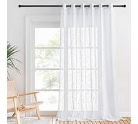 PONY DANCE Rideaux Salon - Voilage Blanc Draperies Voile en Lin Demi Transparent Décoration pour Maison Chambre Panneau à Oeillets Prêt à Poser, L200 x H 260cm, Blanc, Vendu par 1 PC
