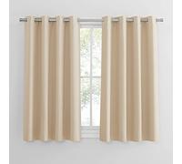 PONY DANCE Rideaux Thermique - Panneaux Rideau à Oeillets de Fenêtre Tissu Lourd Lumineux Bloquer Isolation du Bruit pour Chambre Maison, L 132 x H 137 cm, Jaune Beige, Lot de 2