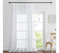 PONY DANCE Rideaux Voilage Grande Largeur - Voilages Blanc Galon Fronceur pour Salon Maison Chambre Fenêtre Intérieur Semi-Transparent, Largeur 300 x Hauteur 220cm, Lot de 1