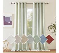 PONY DANCE Rideaux Voilage - Rideau Lin Naturel Draperies Demi Transparent Décoration de Salon Maison Romantique avec Oeillets, Largeur 140cm sur Hauteur 245cm, Vert-Gris, Lot de 2