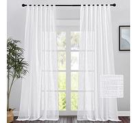 PONY DANCE Rideaux Voilages 280cm - Double Rideaux Blanc à Grande Hauteur Voile Draperies à Pattes avec Motif de Croix pour Salon Décoration Lumineux Filtrer Souple, L 140 x H 280 cm, 2 PCs