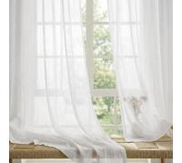 PONY DANCE Rideaux Voilages Court Transparents avec Oeillets - Voilage Blanc à Motifs Queue de Hirondelle, Draperies Voiles Intérieurs pour Fenêtre Chambre Cuisine, L140xH160cm, Lot de 2