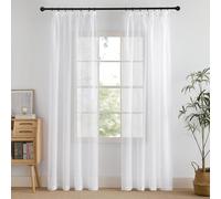 PONY DANCE Sheer Linen Look Curtains Pencil Pleat, 2 Panels W140 x L230 cm(W55 x L91 inch), White