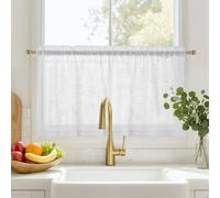 PONY DANCE Voilage Blanc - Rideaux Voile avec Motif de Croix Demi Transparent Décoration de Cuisine Petite Fenetre Prêt à Poser Romantique, Largeur 130 cm sur Hauteur 60 cm, 1 Pièce