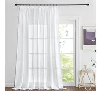 PONY DANCE Voilages Rideaux Galon Fronceur - Rideau Grande Largeur Draperies Motif de Croix Voile en Lin Effet Romantique Moderne Souple pour Salon, Largeur 300 x Hauteur 260cm, 1 PC