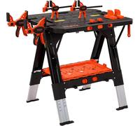 PONY établi pliant 2-en-1, capacité 227 kg comme établi & 454 kg comme tréteau, hauteur réglable sur 6 niveaux, table de travail portable avec 4 serre-joints rapides, 4 butées de serrage et plateau à