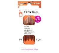 Pony - Pony Black Sharps Mat Finition (No. 3-5-7-9) Aiguilles à Coudre à la Main avec Chas Blanc - 20 Aiguilles