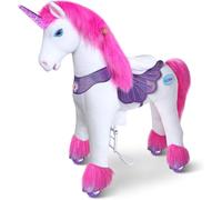 PonyCycle Licorne à Monter pour 7 Ans et Plus Jusqu’aux Adultes, Licorne Rose en Peluche à Roues avec 4 Sons, Modèle Y Grand Jouet Rideable pour Anniversaire des Grands Enfants - Y552
