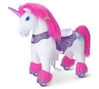 PonyCycle Licorne à Monter pour Tout-Petits 3-4 Ans, Peluche Rose avec Sons, Jouet à Roues Modèle Y pour Intérieur et Extérieur avec Frein - Y352
