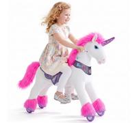 PonyCycle Modèle Y Avancé Licorne à Monter avec Sons Magiques pour Enfants 4-7 Ans, Licorne Rose en Peluche à Roues avec Frein, Jouet Mécanique pour Anniversaire des Filles - Y452