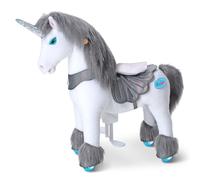 PonyCycle Modèle Y Licorne à Monter pour Enfants 4-7 Ans, Licorne Grise en Peluche avec Sons et Corne à Sequins, Jouet Mécanique à Roues avec Frein pour Anniversaire - Y456