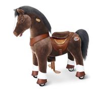 PonyCycle Modèle Y poney chocolat à chevaucher 4-7 ans, cheval mécanique en peluche avec roues, frein et sons
