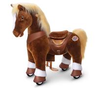 PonyCycle Poney à Monter avec Sons Réalistes pour 3-4 Ans, Jouet Cheval Mécanique en Peluche avec Frein, Modèle Y Avancé Marron avec Roues pour Enfants - Y374