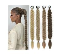 Ponytail 24" Long Twist Braid Ponytail Extension with Hair Tie Straight Braid Hair Extensions Synthetic Hair Piece for Women Queue de Cheval Extension(613)
