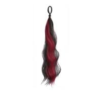 Ponytail Cheveux 50cm Synthétique Cheveux Auto-Enroulés Faisant Onduler Chignon Queue De Cheval Cheveux Naturels Tête Moelleuse Artefact Fleur Bourgeon Cheveux ponytail extension(Black Mixed Red)