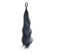 Ponytail Cheveux 50cm Synthétique Cheveux Auto-Enroulés Faisant Onduler Chignon Queue De Cheval Cheveux Naturels Tête Moelleuse Artefact Fleur Bourgeon Cheveux ponytail extension(Black Mixed Blue)