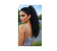 Ponytail Cheveux Curly Ponytail Extension with Hair Tie Hair Natural Wig Elastic Band Wave Fake Ponytail Wigs Accessories for Women Daily 18 Inch ponytail extension(1B)