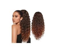 Ponytail Cheveux Curly Wavy Ponytail Extension Synthetic Drawstring Pony tail for Women 24Inch Long Clip in Hairpiece for Daily Party ponytail extension(Black Copper Red)