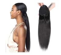 Ponytail Cheveux Extension de queue de cheval en cheveux humains avec cordon de serrage, cheveux humains non traités, couleur naturelle, 20,3 à 76,2 cm, postiches brésiliens raides avec cordon de serr
