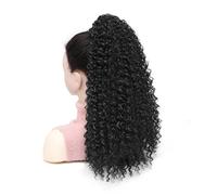 Ponytail Extension 20 Inch Drawstring Ponytail Extension For Women, Deep Curly Synthetic Mixed With Human Hair Hairpieces Afro Kinky Curly Pony Tail For Daily Use(1b)