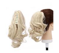 Ponytail Extension Extension De Cheveux Synthétiques Courts Ondulés En Queue Cheval Noir Et Marron, À Griffes Mâchoires Dans Un Postiche Clip For Femme(Bleach blonde,18inches)