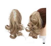 Ponytail Extension Extension De Cheveux Synthétiques Courts Ondulés En Queue Cheval Noir Et Marron, À Griffes Mâchoires Dans Un Postiche Clip For Femme(Ash blonde,12INCHES)